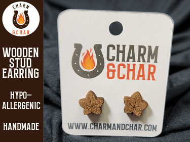 Maple Leaf Wood Stud Earrings - Autumn Fashion Earring - Stud Earring - Charm and Char